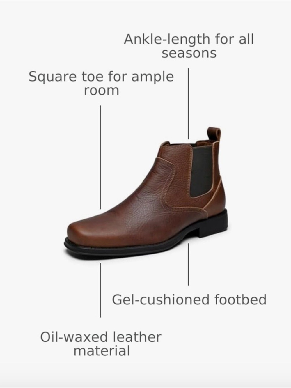 Arcbrothers Brown Leather Square Toe Chelsea Boots Mens - Picture 3 of 17